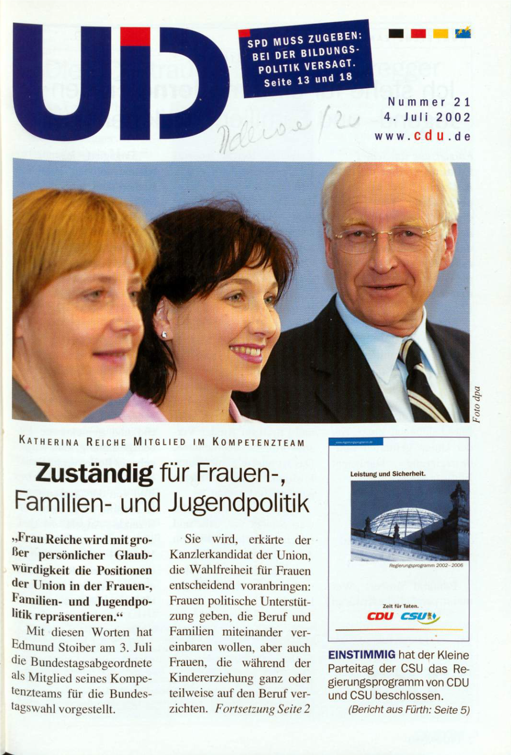 UID 2002 Nr. 21, Union in Deutschland