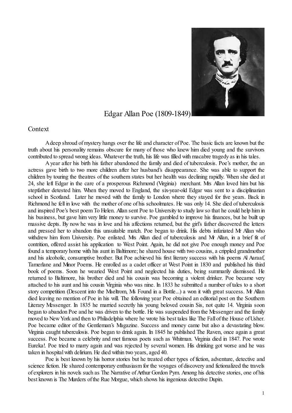 Edgar Allan Poe (1809-1849)