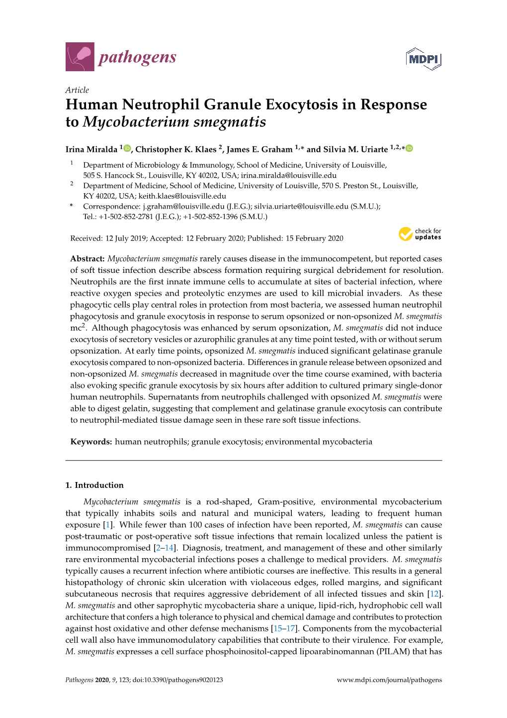 Human Neutrophil Granule Exocytosis in Response to Mycobacterium Smegmatis