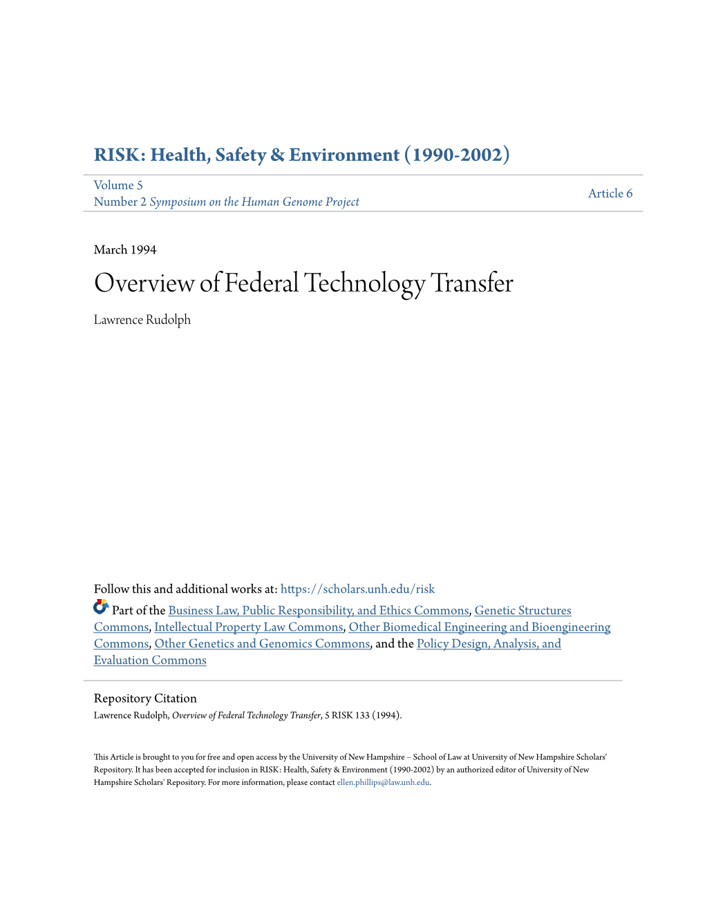 Overview of Federal Technology Transfer Lawrence Rudolph