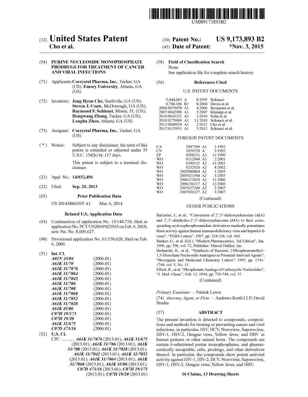 (12) United States Patent (10) Patent No.: US 9,173,893 B2 Cho Et Al