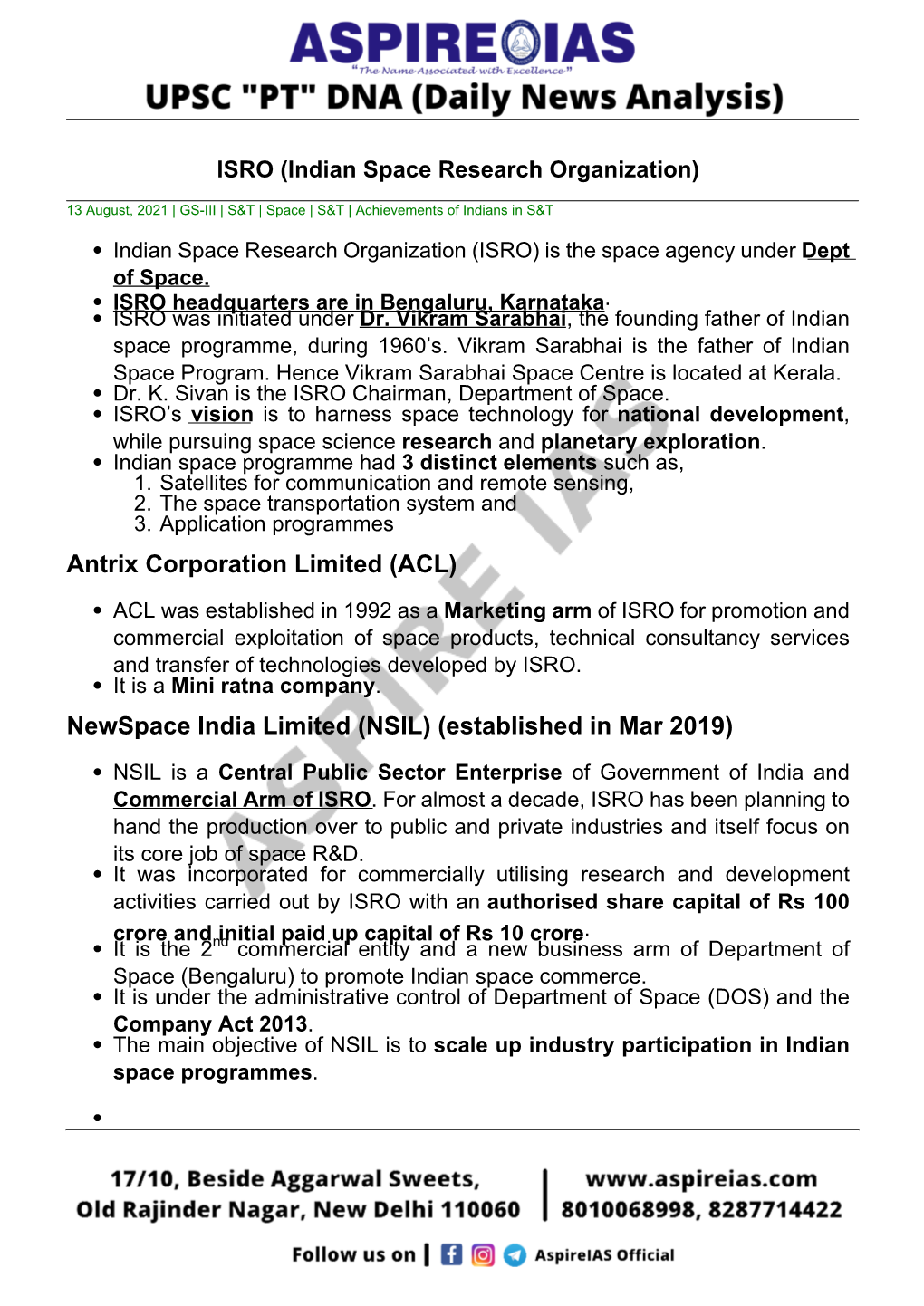 ACL) Newspace India Limited (NSIL) (Established in Mar 2019