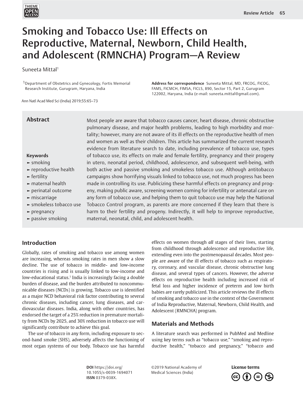 Smoking and Tobacco Use: Ill Effects on Reproductive, Maternal, Newborn, Child Health, and Adolescent (RMNCHA) Program—A Review