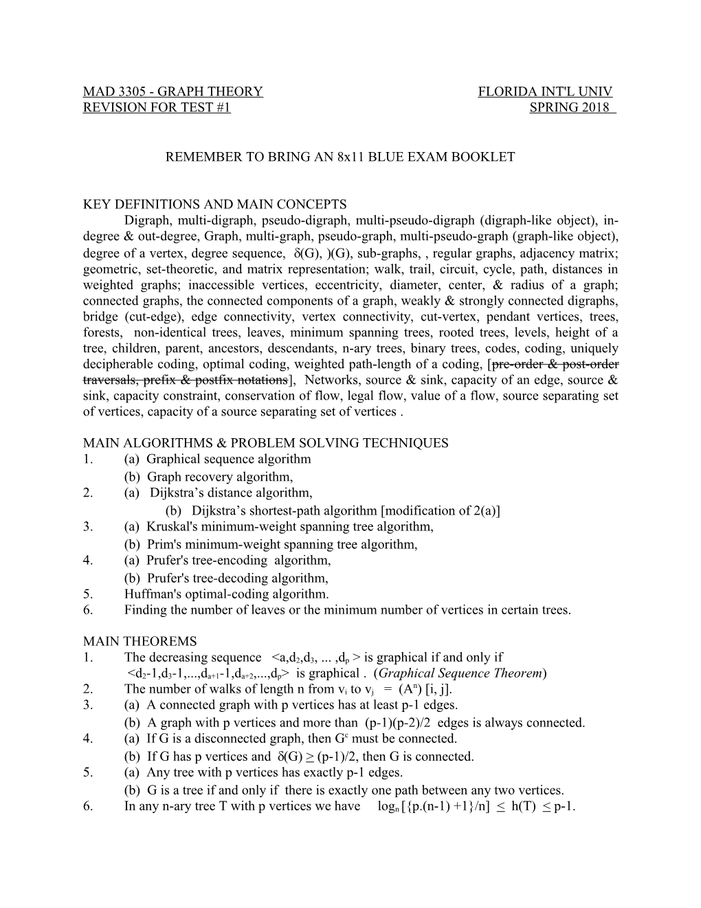 Mad 3305 - Graph Theory Florida Int'l Univ