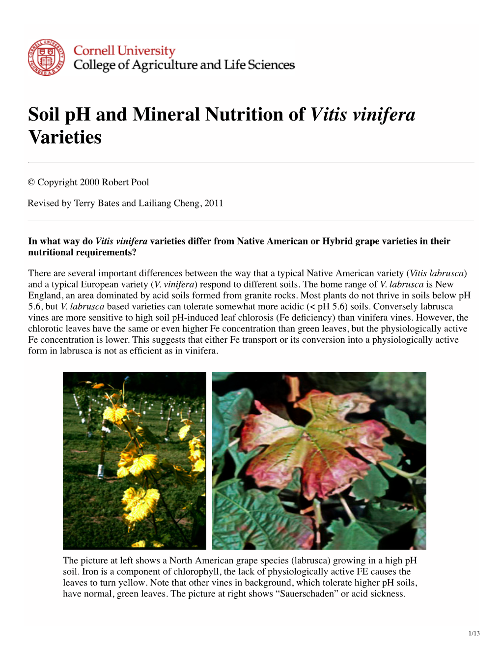 Soil Ph and Mineral Nutrition of Vitis Vinifera Varieties