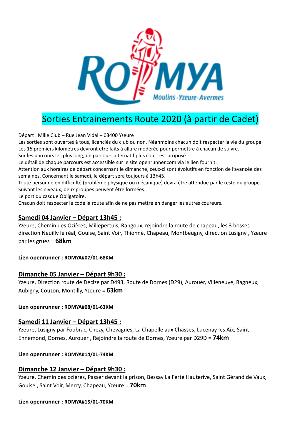 Sorties Entrainements Romya 2020