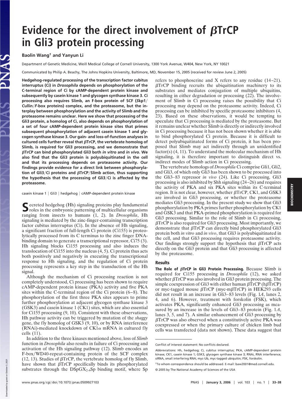 Evidence for the Direct Involvement of ßtrcp in Gli3 Protein Processing