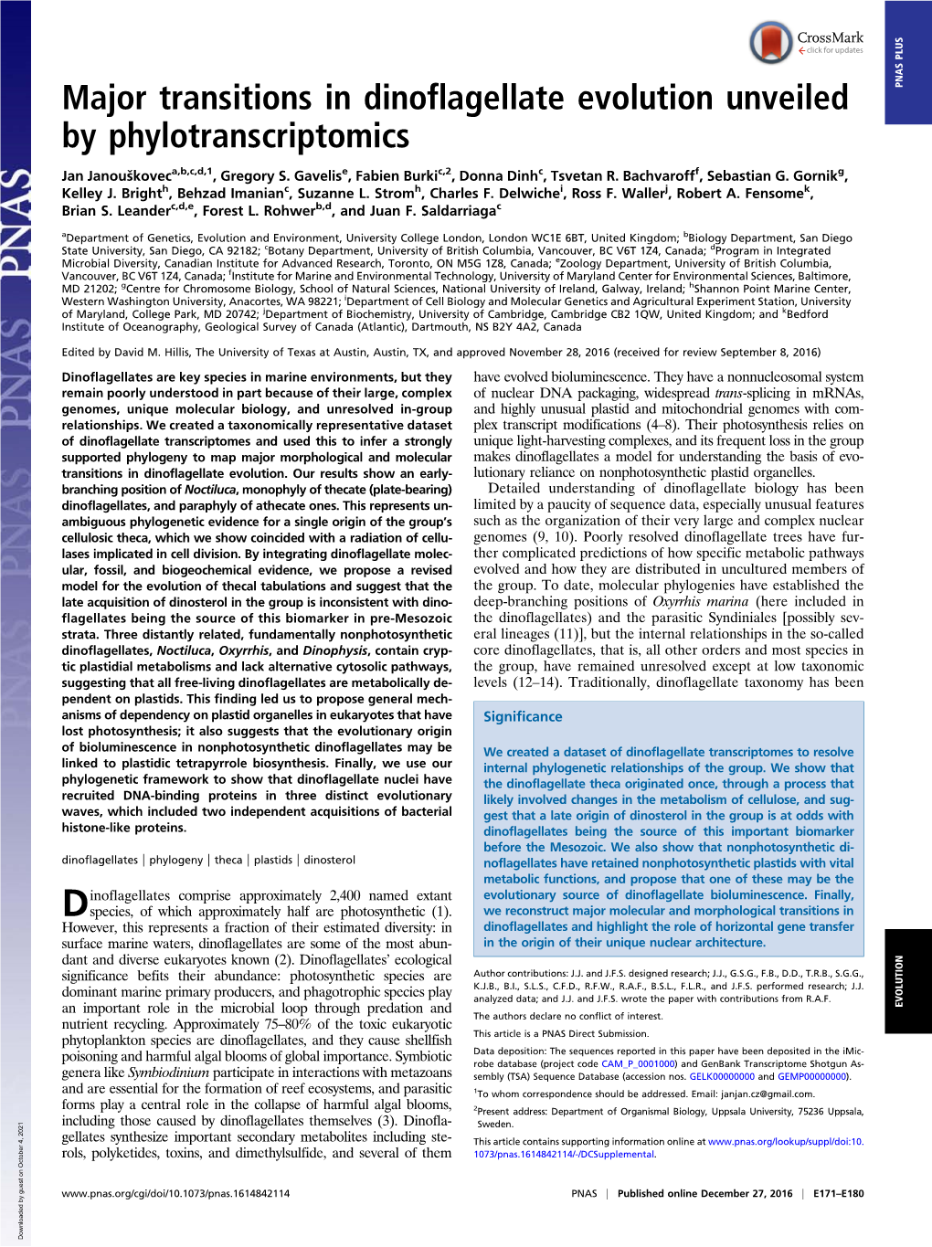 Major Transitions in Dinoflagellate Evolution Unveiled By