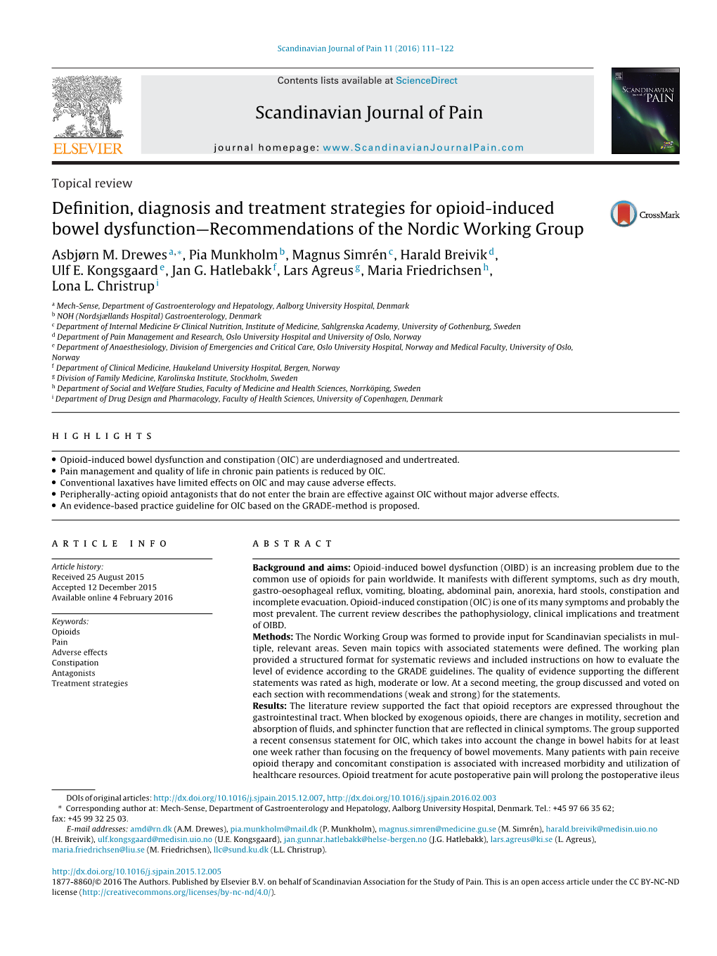 Definition, Diagnosis and Treatment Strategies for Opioid-Induced Bowel