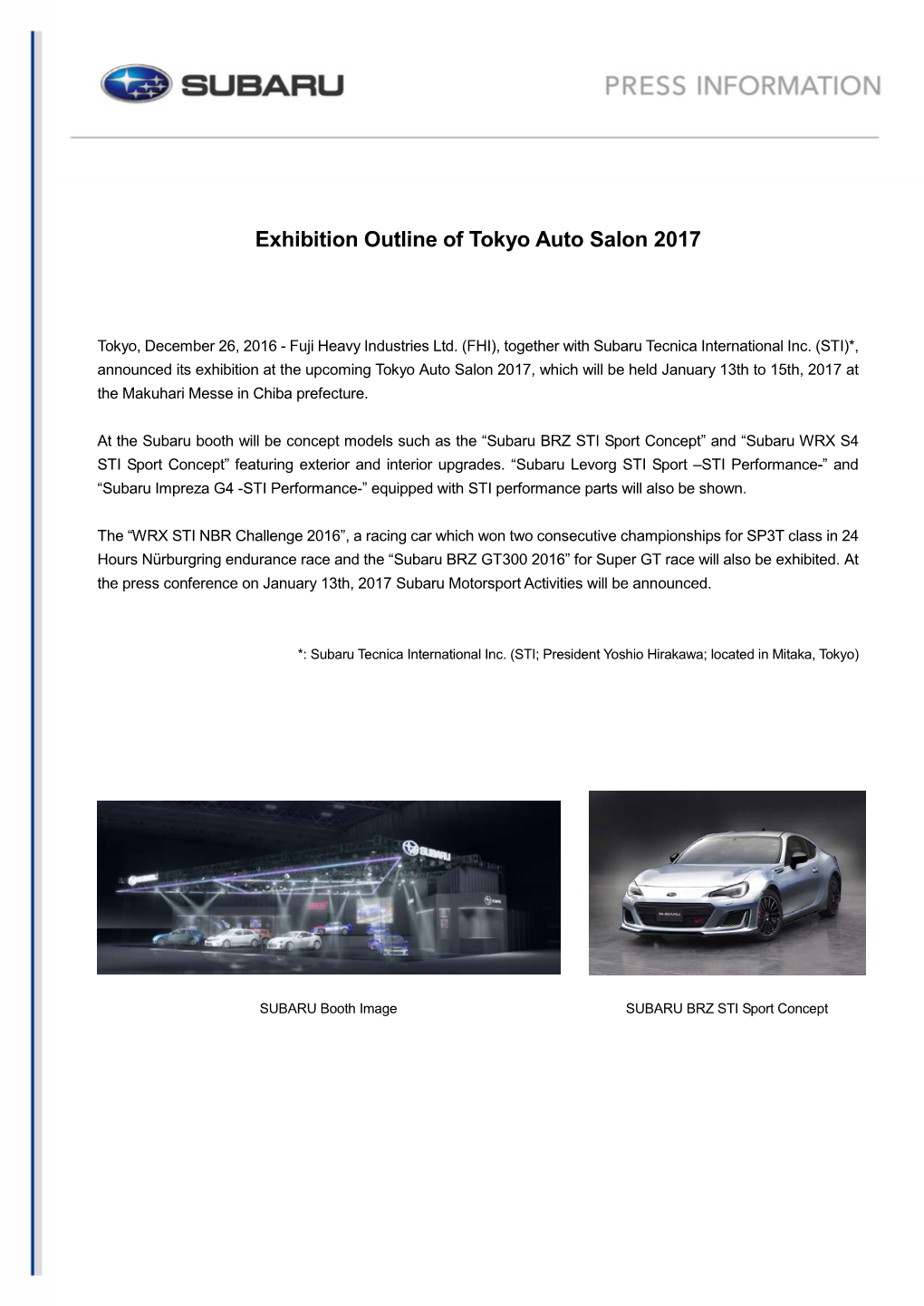 Exhibition Outline of Tokyo Auto Salon 2017