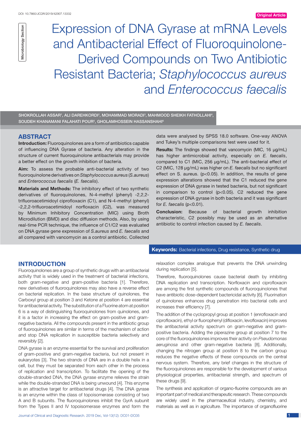 Expression of DNA Gyrase at Mrna Levels and Antibacterial Effect of Fluoroquinolone