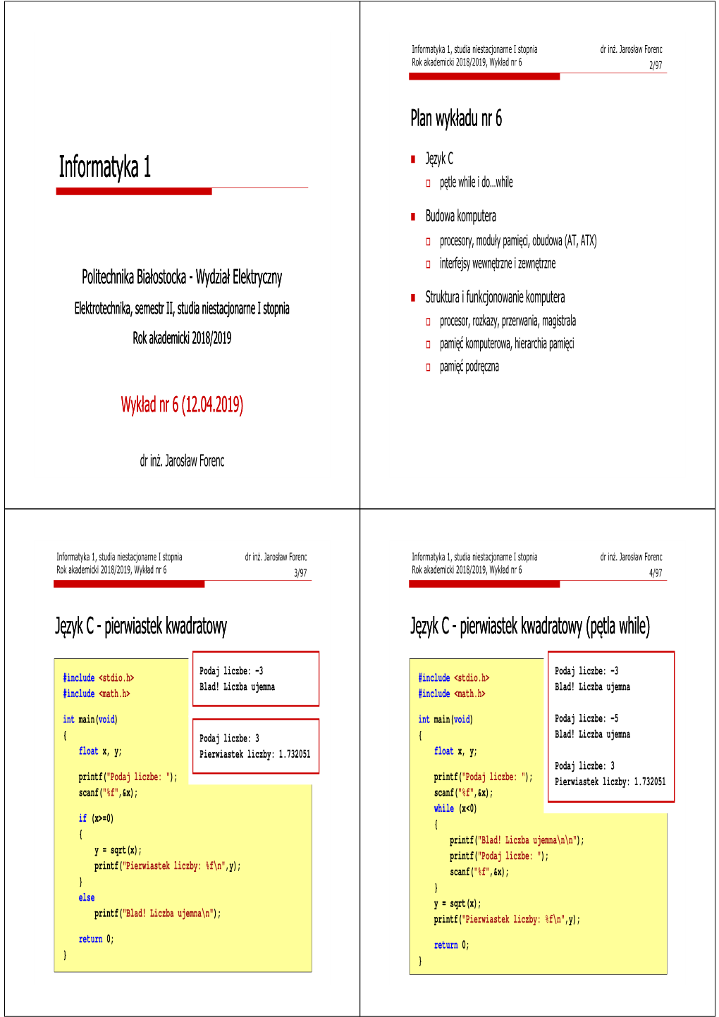 Informatyka 1, Studia Niestacjonarne I Stopnia Dr Inż