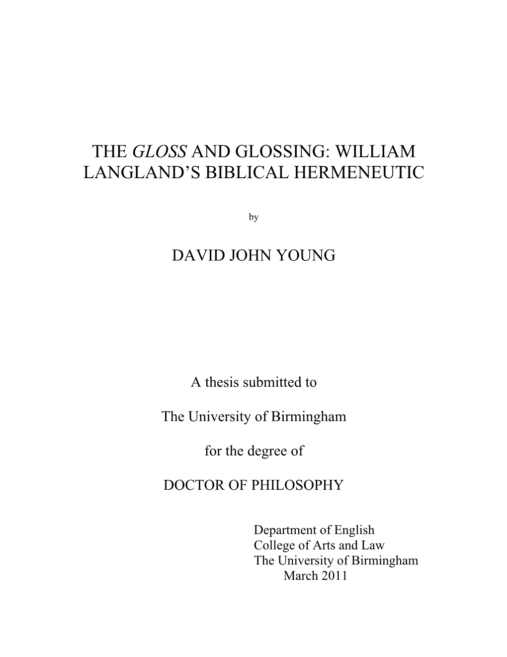 William Langland's Biblical Hermeneutic