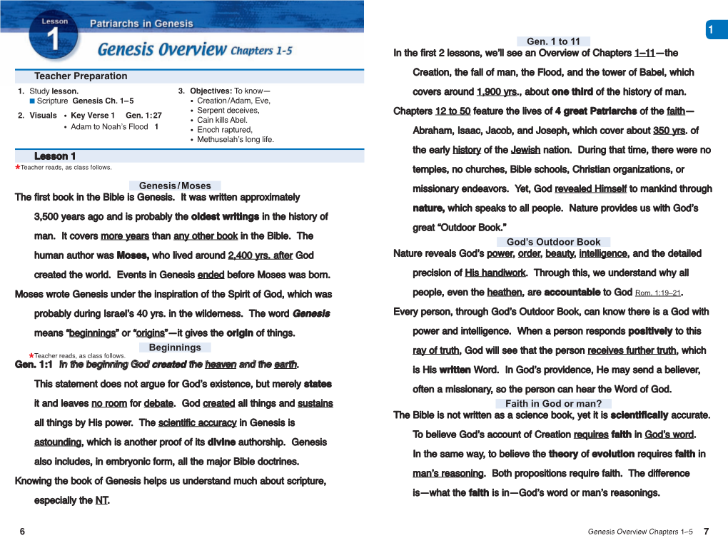 Patriarchs in Genesis Teachers Guide Lesson 1