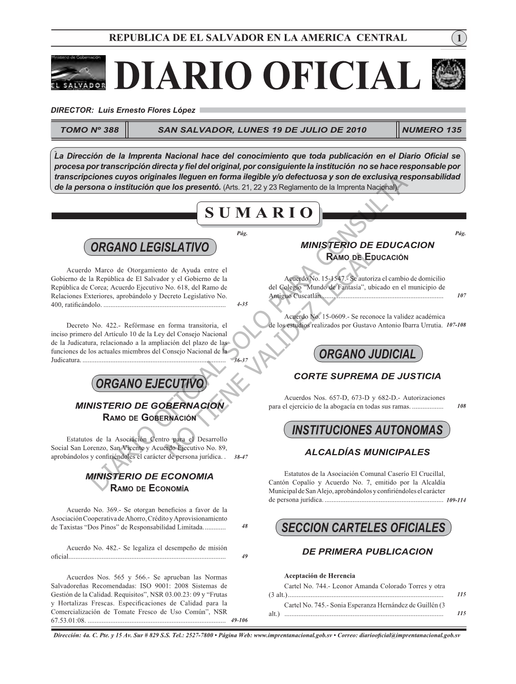 Diario Ofi Cial Sumario