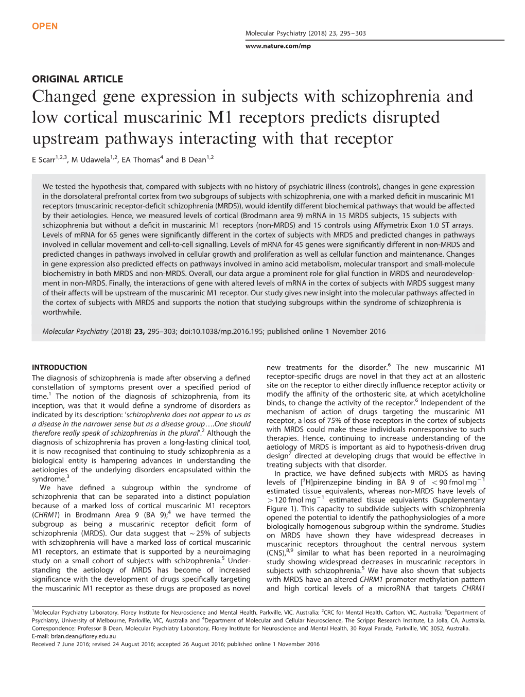 Changed Gene Expression in Subjects with Schizophrenia and Low Cortical Muscarinic M1 Receptors Predicts Disrupted Upstream Pathways Interacting with That Receptor