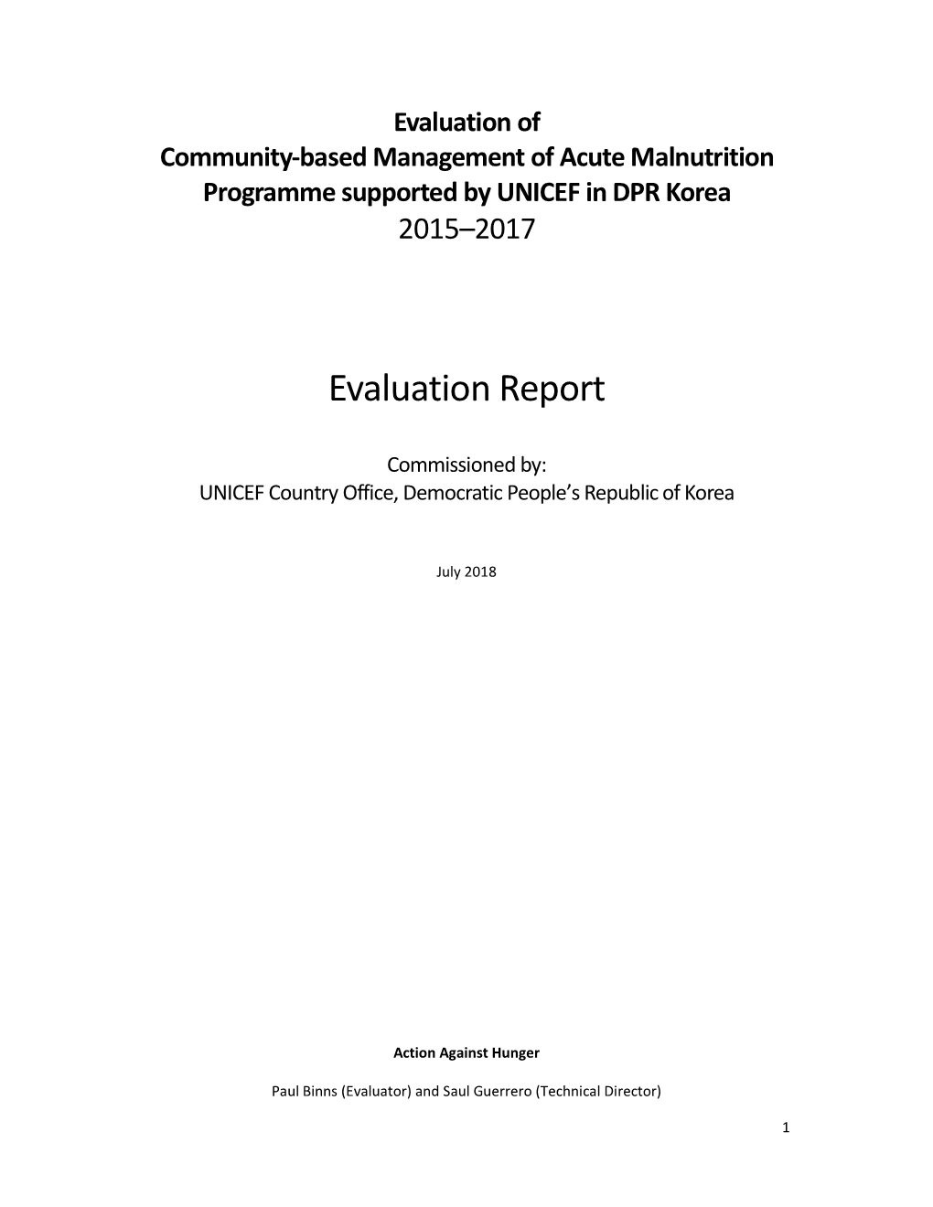 Evaluation of Community-Based Management of Acute Malnutrition Programme Supported by UNICEF in DPR Korea 2015–2017