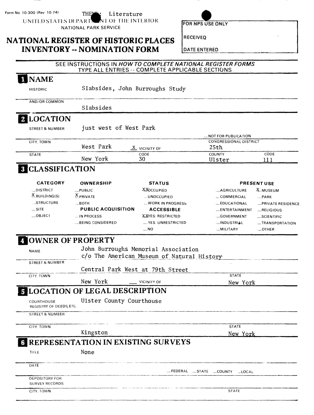 National Register of Historic Places Inventory -- Nomination Form