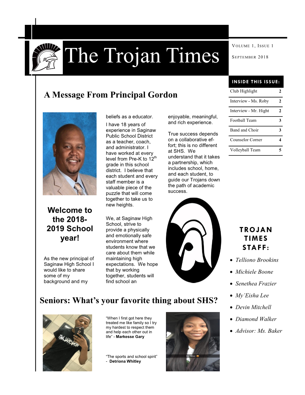 The Trojan Times S EPTEMBER 2018