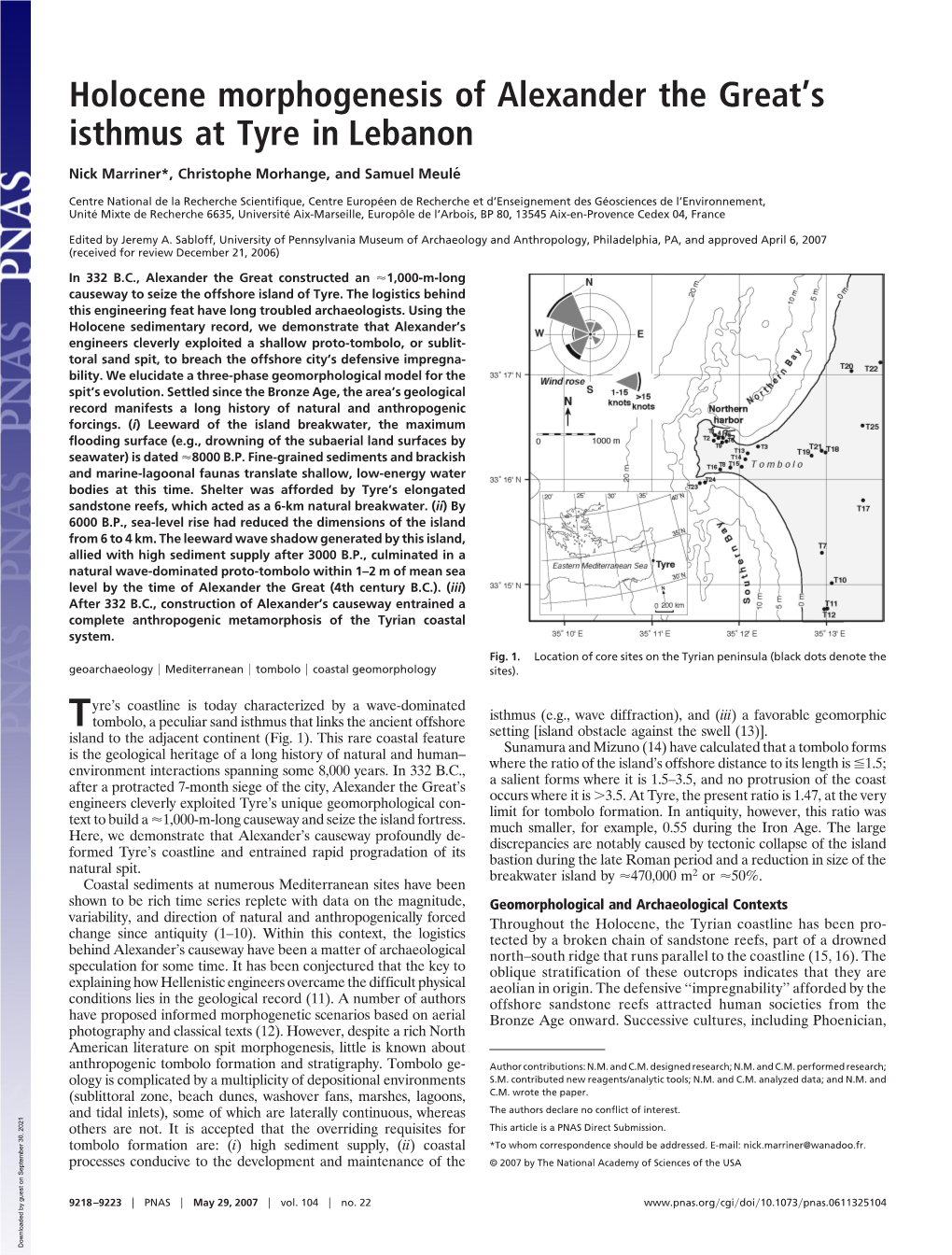 Holocene Morphogenesis of Alexander the Great's Isthmus at Tyre in Lebanon