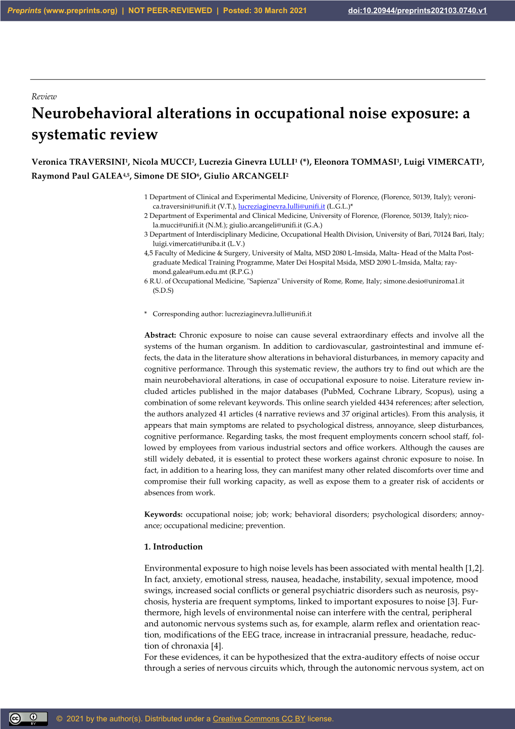Neurobehavioral Alterations in Occupational Noise Exposure: a Systematic Review