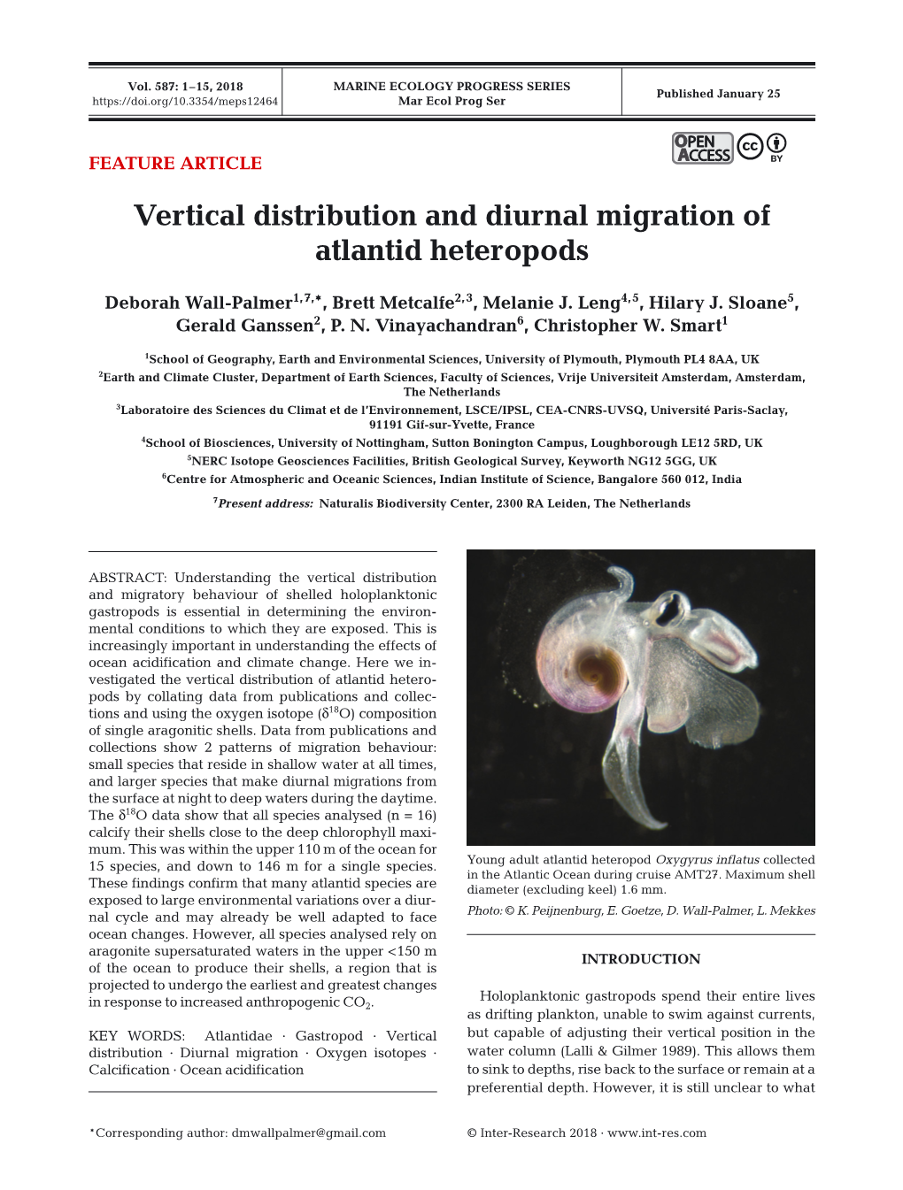 Vertical Distribution and Diurnal Migration of Atlantid Heteropods