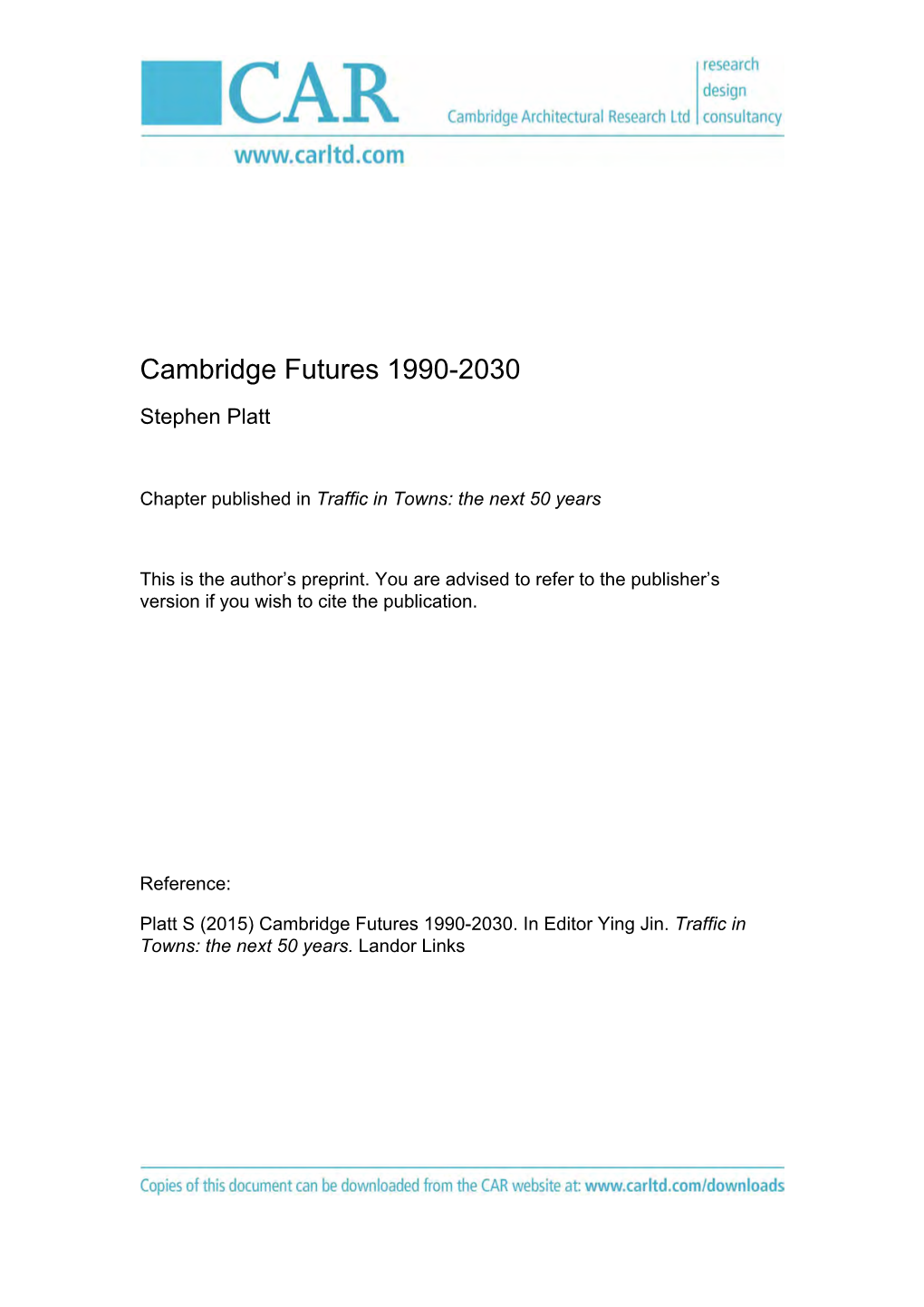 CAR Platt Cambridge Futures 2030