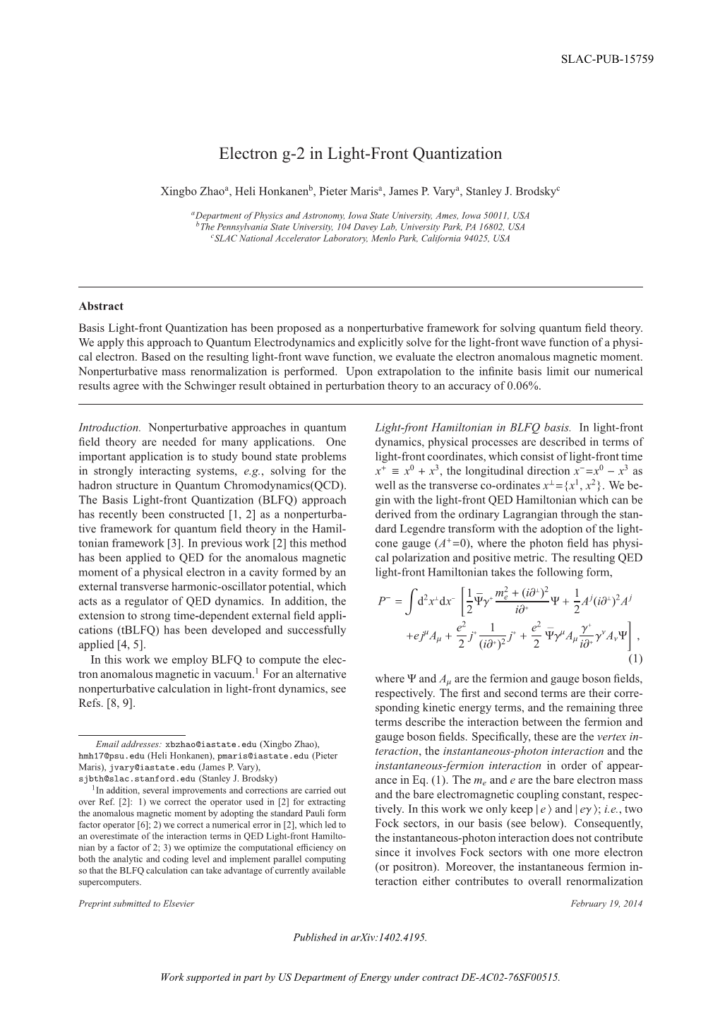 Electron G-2 in Light-Front Quantization