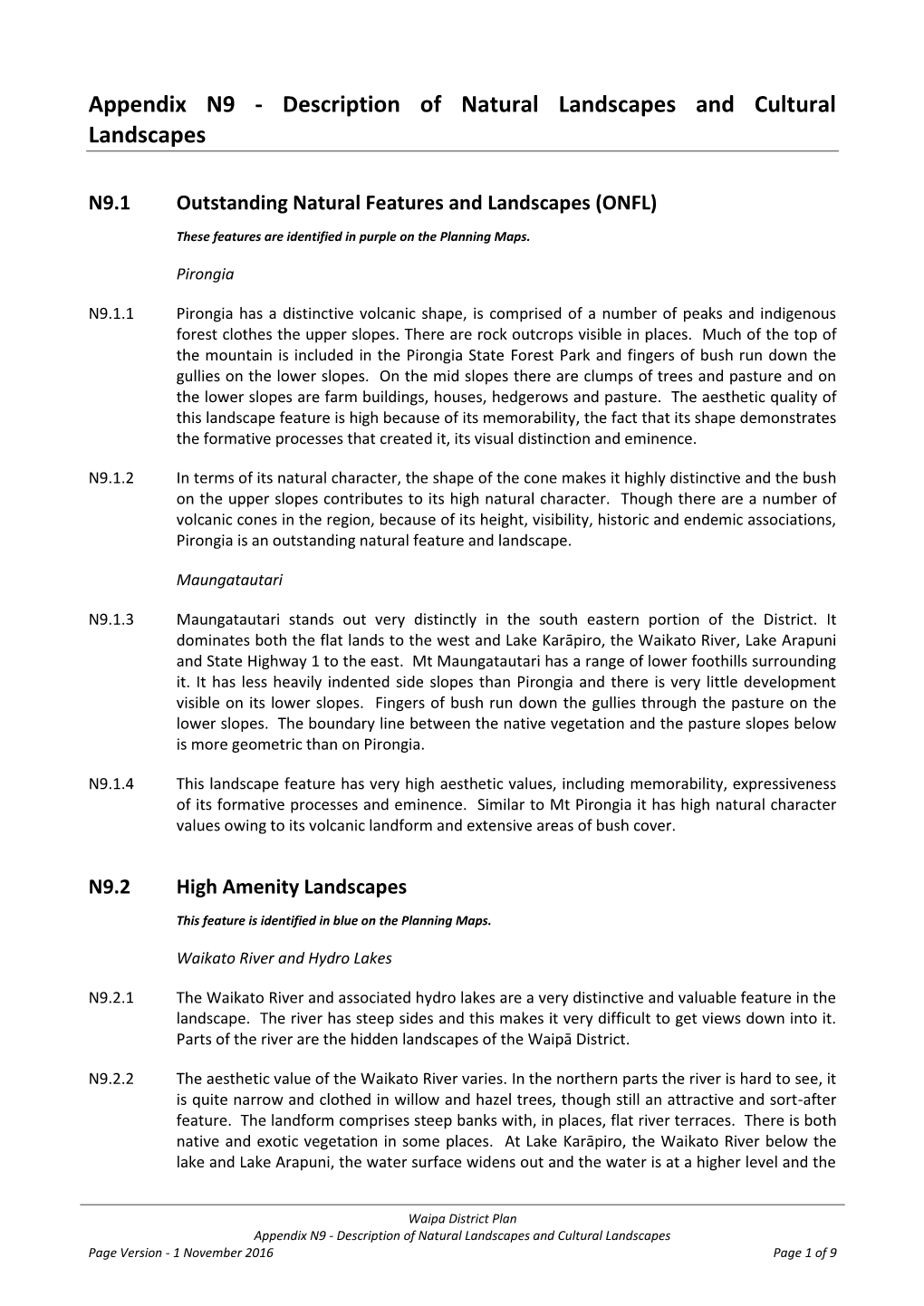 Appendix N9 - Description of Natural Landscapes and Cultural Landscapes