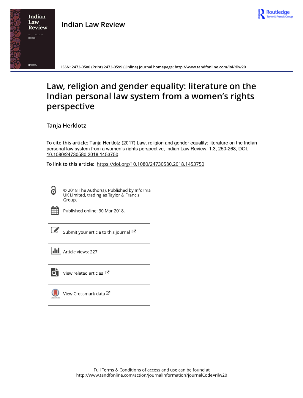 Literature on the Indian Personal Law System from a Women's Rights