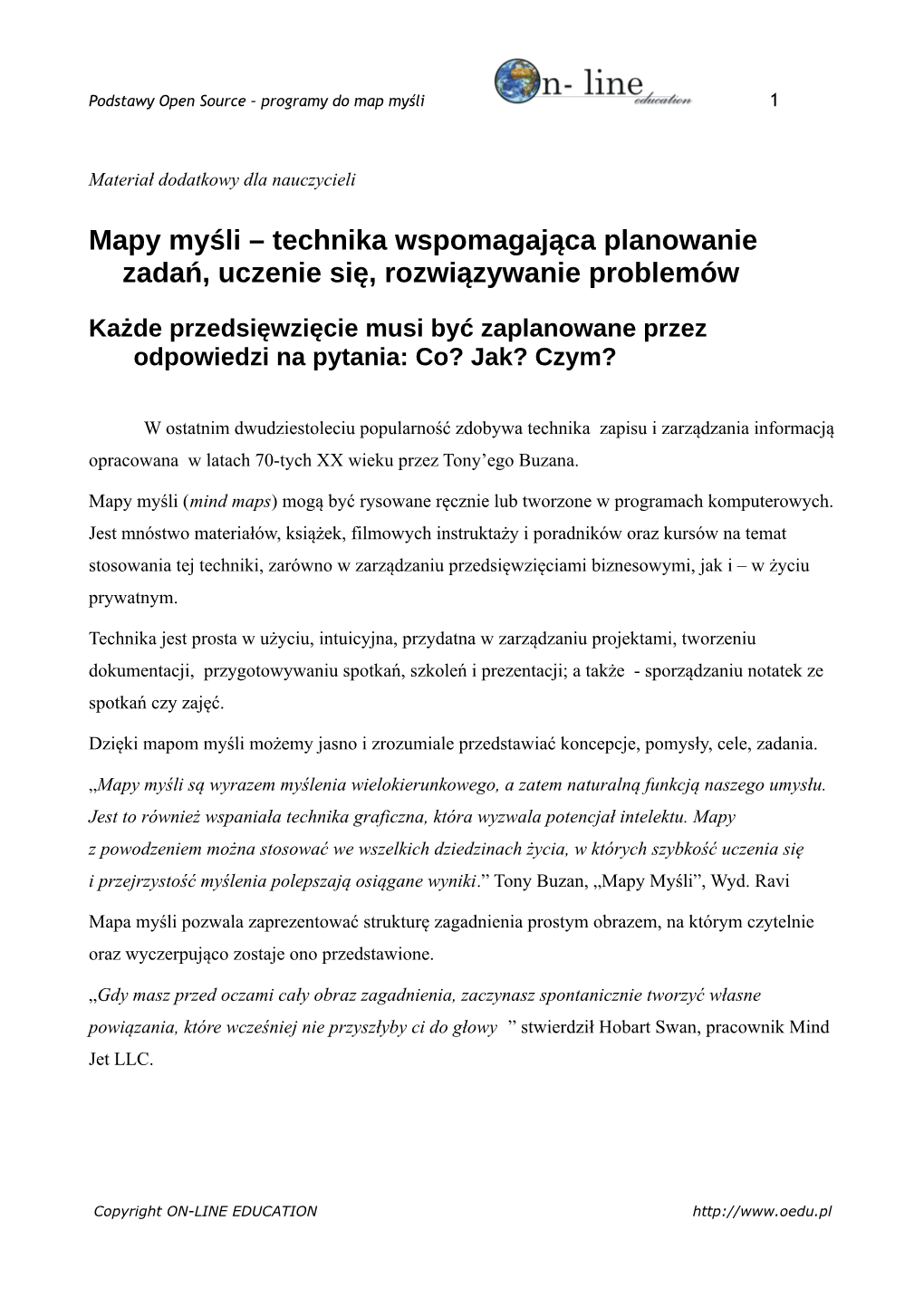 Mapy Myśli – Technika Wspomagająca Planowanie Zadań, Uczenie Się, Rozwiązywanie Problemów