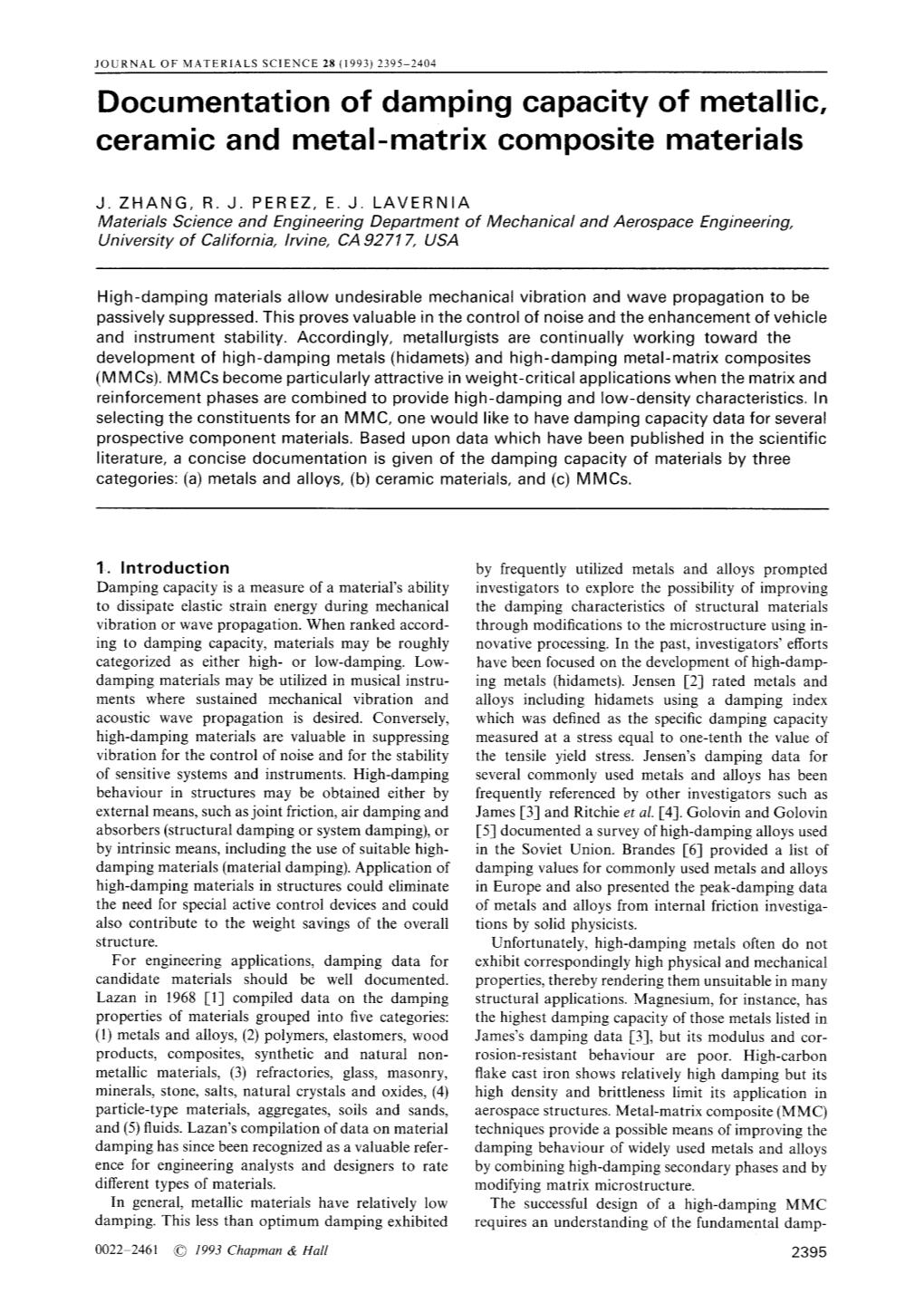 Documentation of Damping Capacity of Metallic, Ceramic and Metal-Matrix Composite Materials