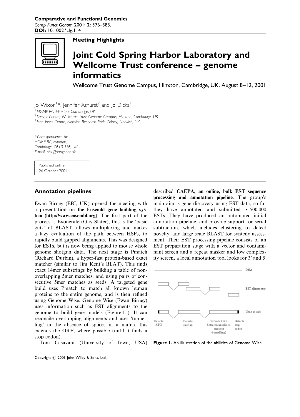 Genome Informatics Wellcome Trust Genome Campus, Hinxton, Cambridge, UK