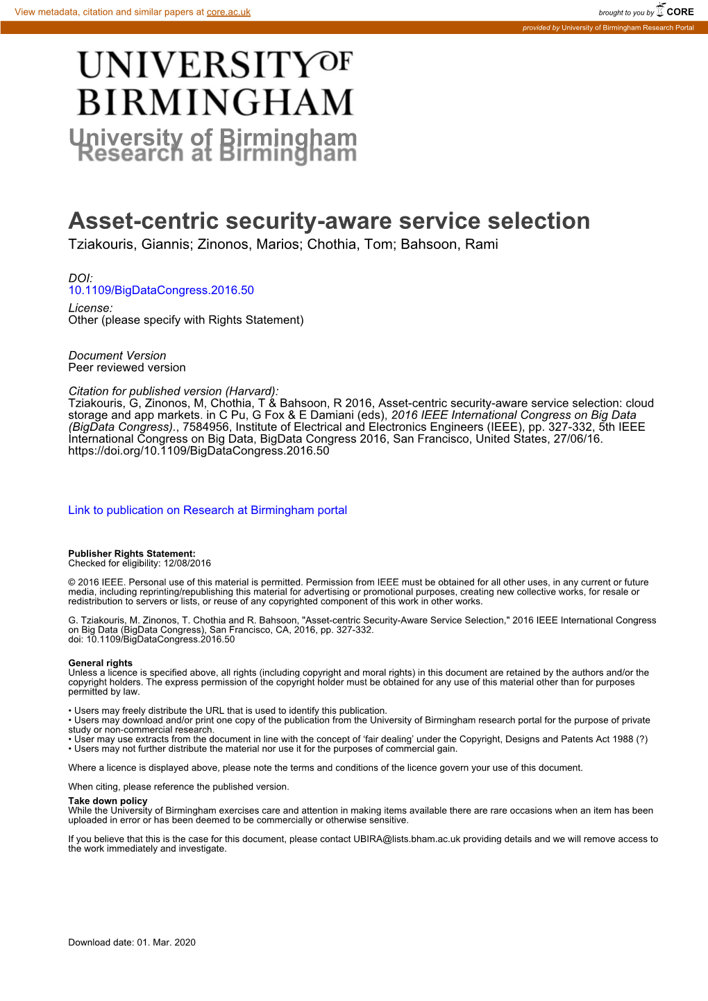 University of Birmingham Asset-Centric Security-Aware Service