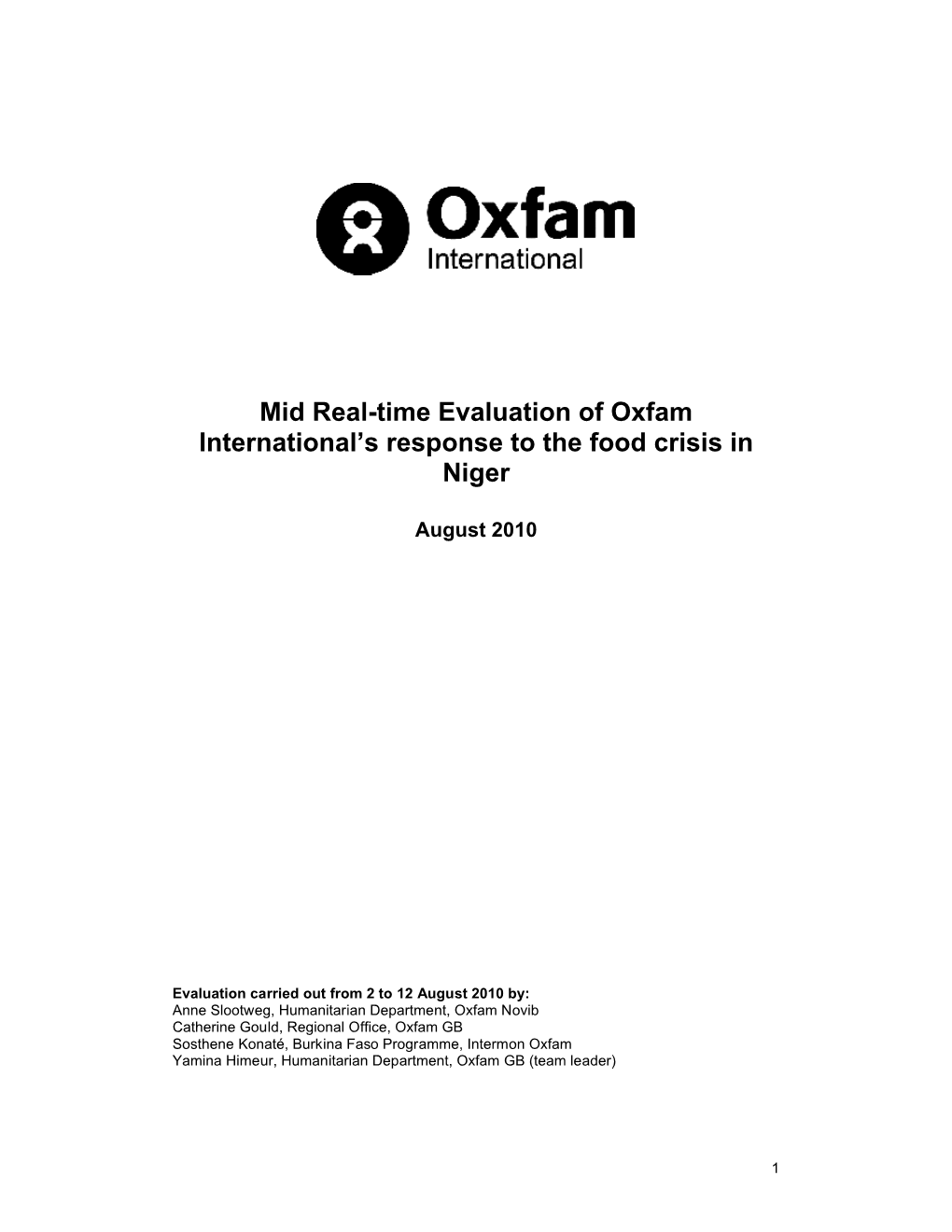 Mid Real-Time Evaluation of Oxfam International's Response to the Food