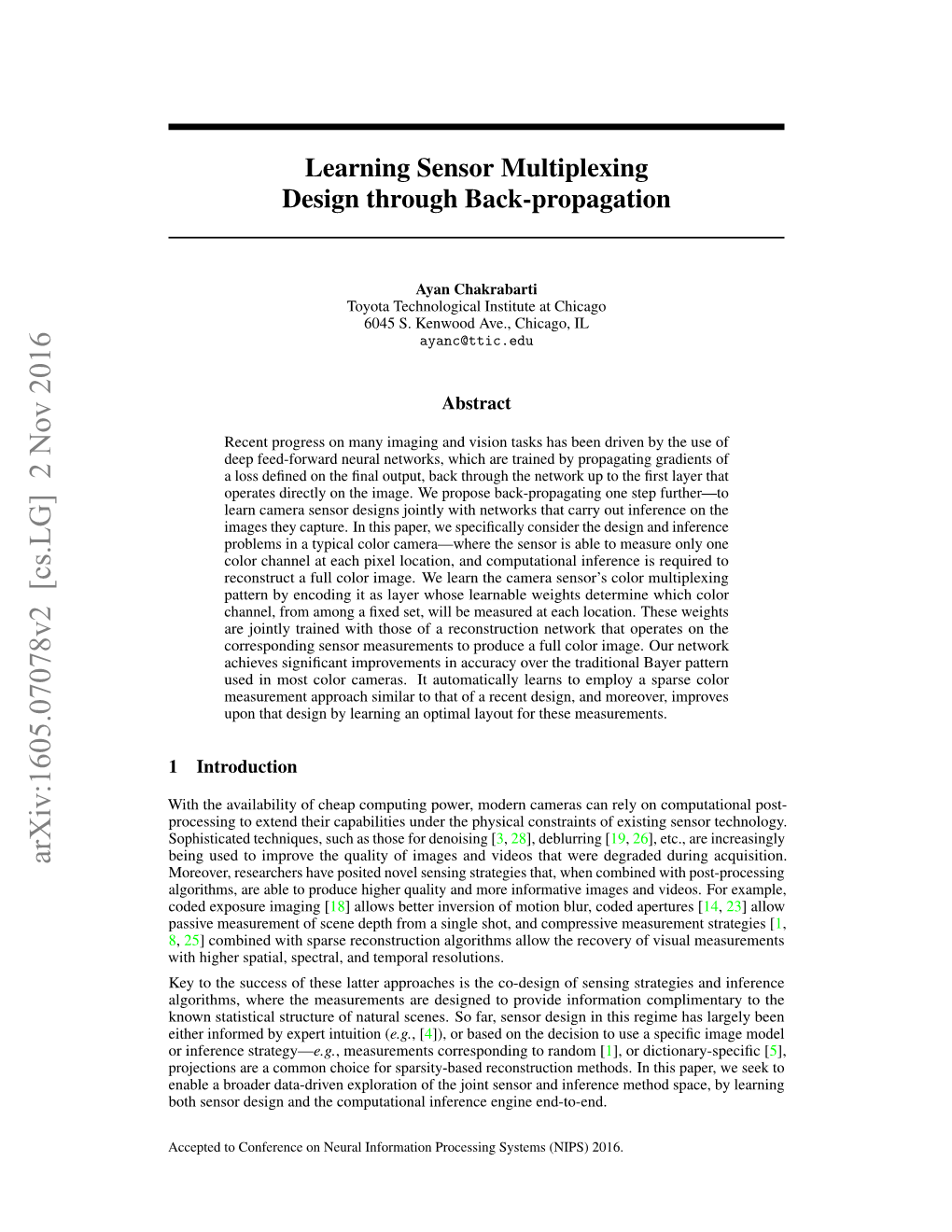 Learning Sensor Multiplexing Design Through Back-Propagation