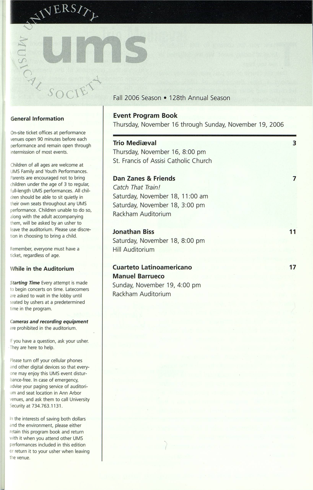 Fall 2006 Season * 128Th Annual Season Event Program Book