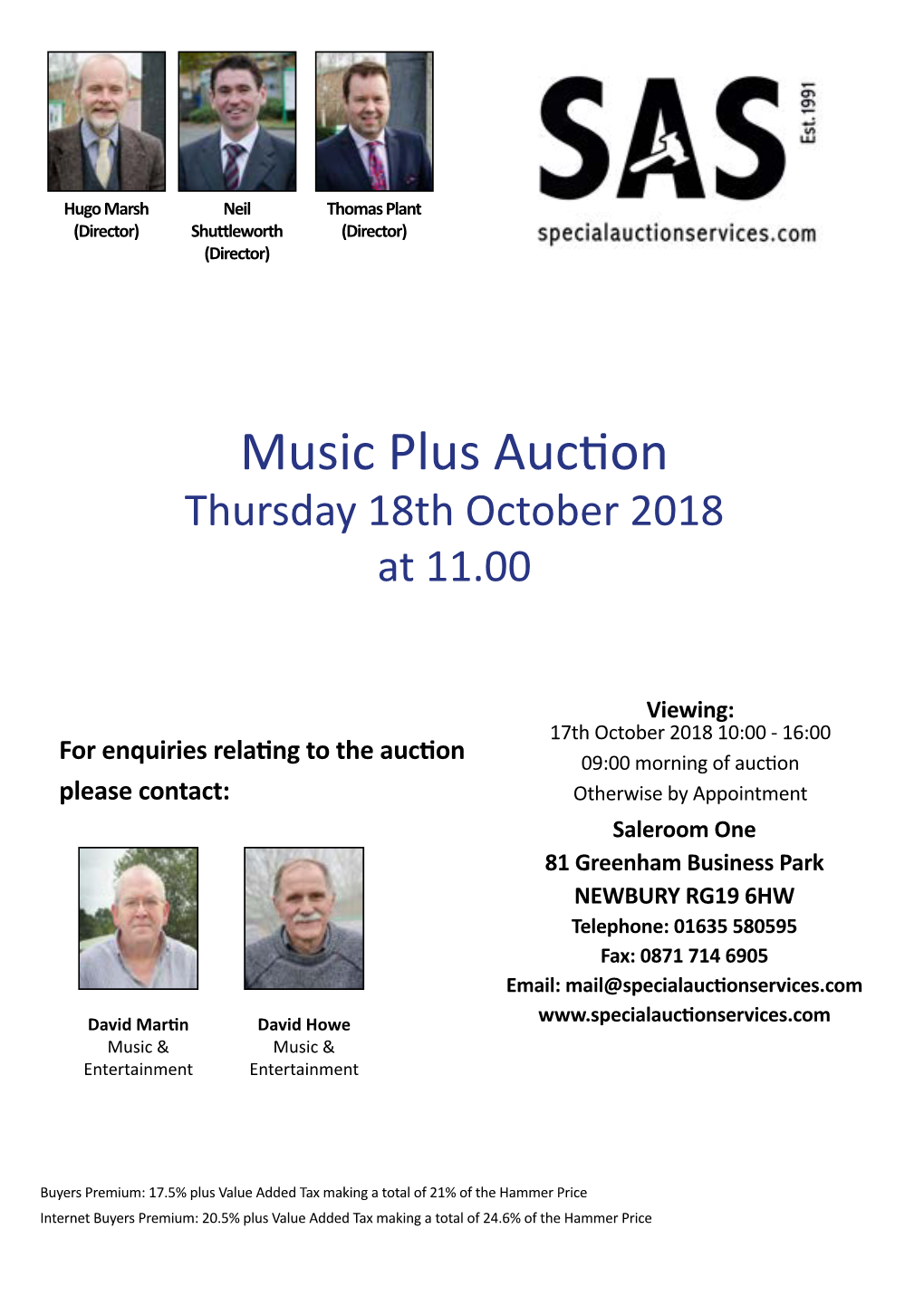 Music Plus Auction Thursday 18Th October 2018 at 11.00