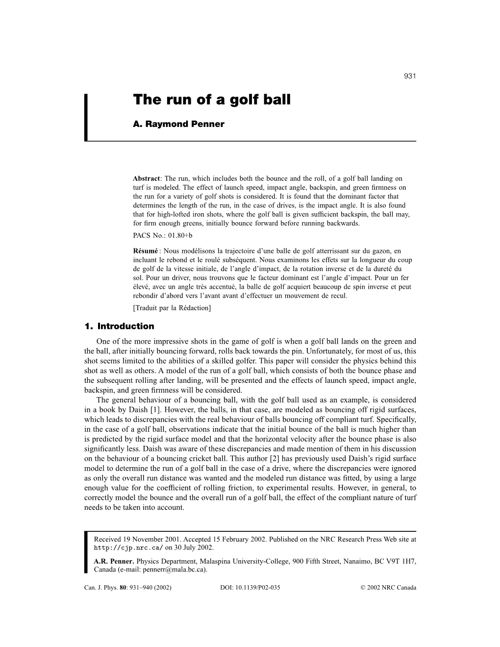 The Run of a Golf Ball