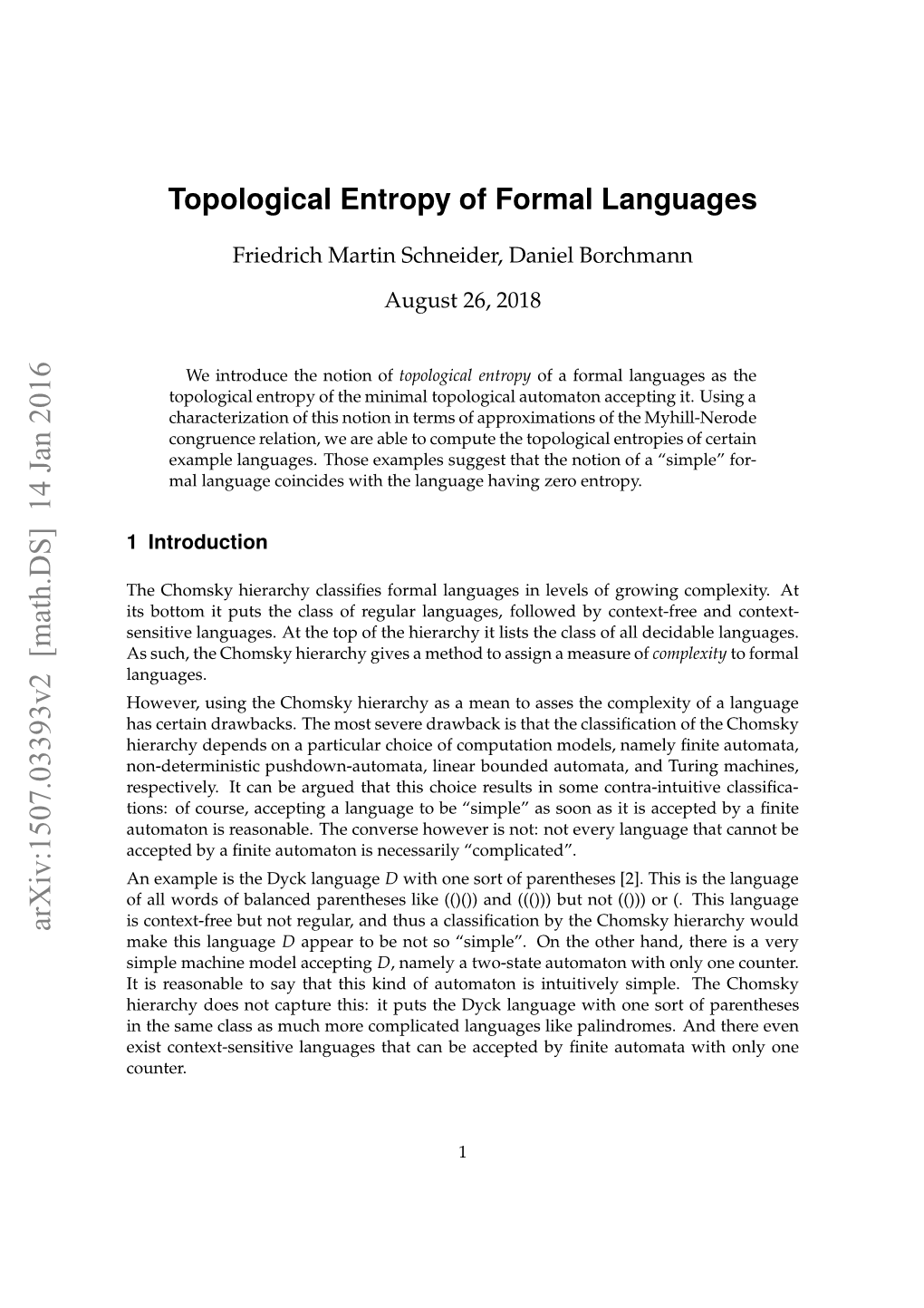 Topological Entropy of Formal Languages