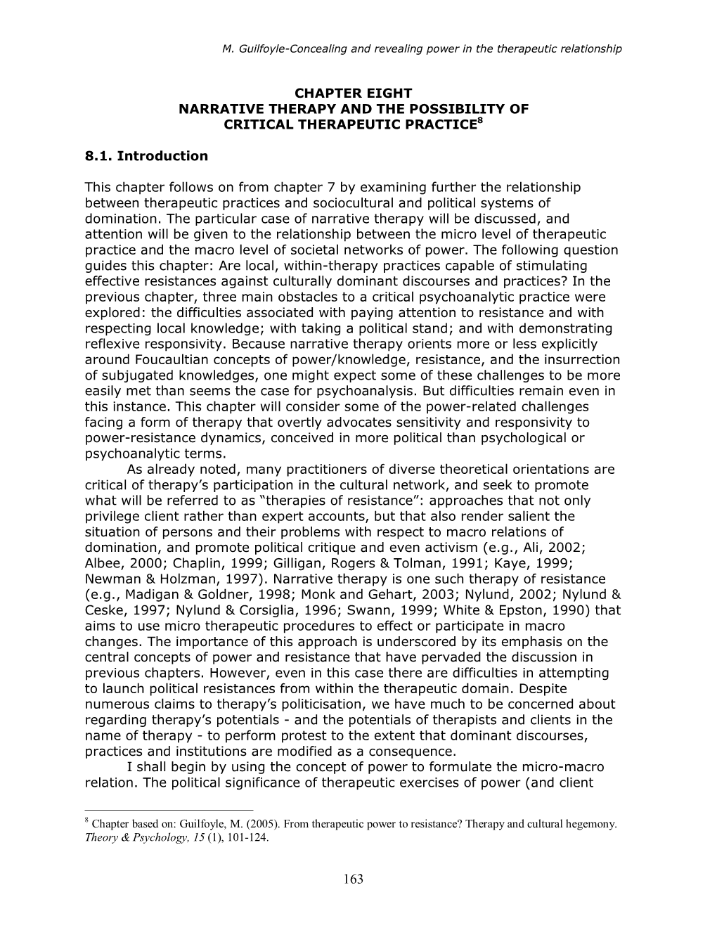 Chapter Eight Narrative Therapy and the Possibility of Critical Therapeutic Practice8