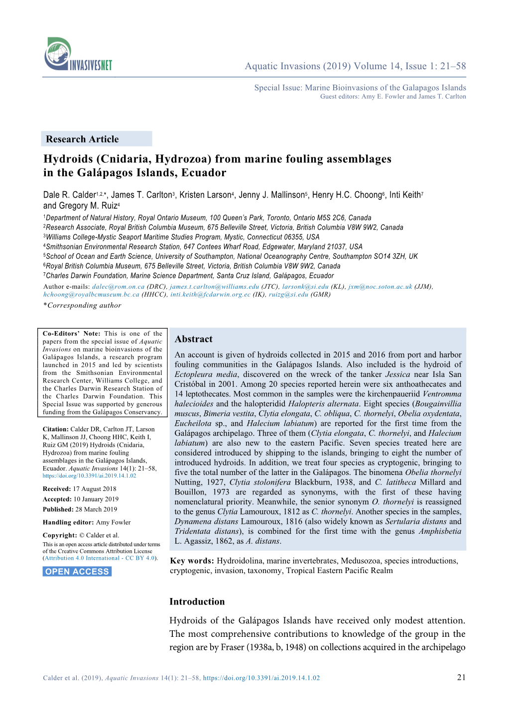 From Marine Fouling Assemblages in the Galápagos Islands, Ecuador