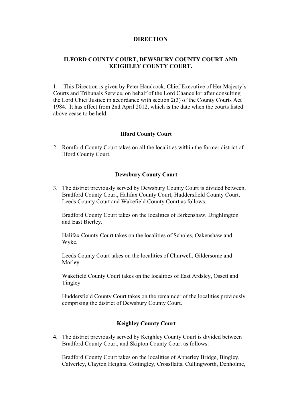 County Court Direction March 2012