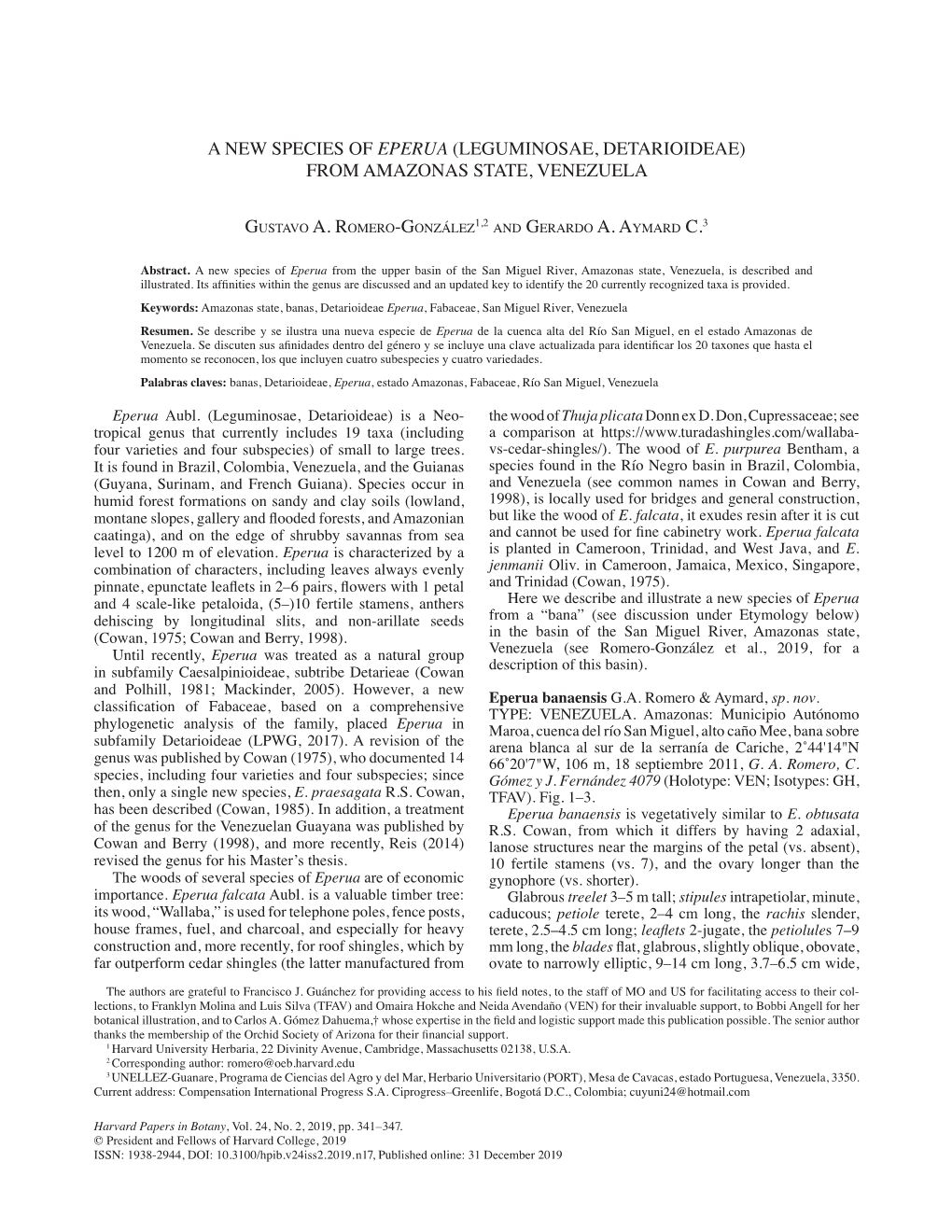 A NEW SPECIES of EPERUA (Leguminosae, DETARIOIDEAE) from AMAZONAS STATE, VENEZUELA