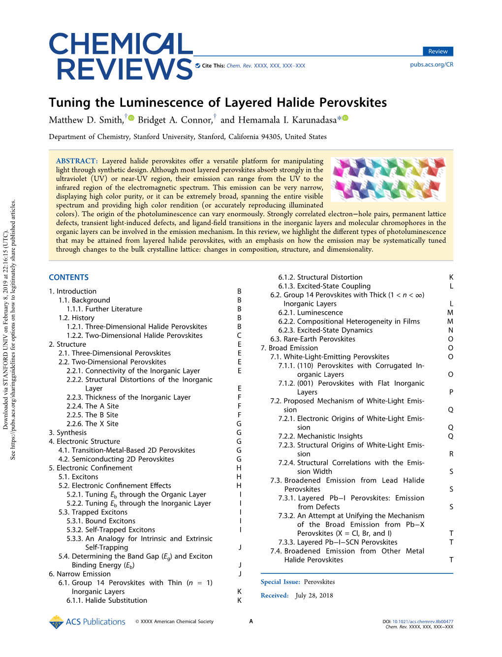 Tuning the Luminescence of Layered Halide Perovskites † † Matthew D