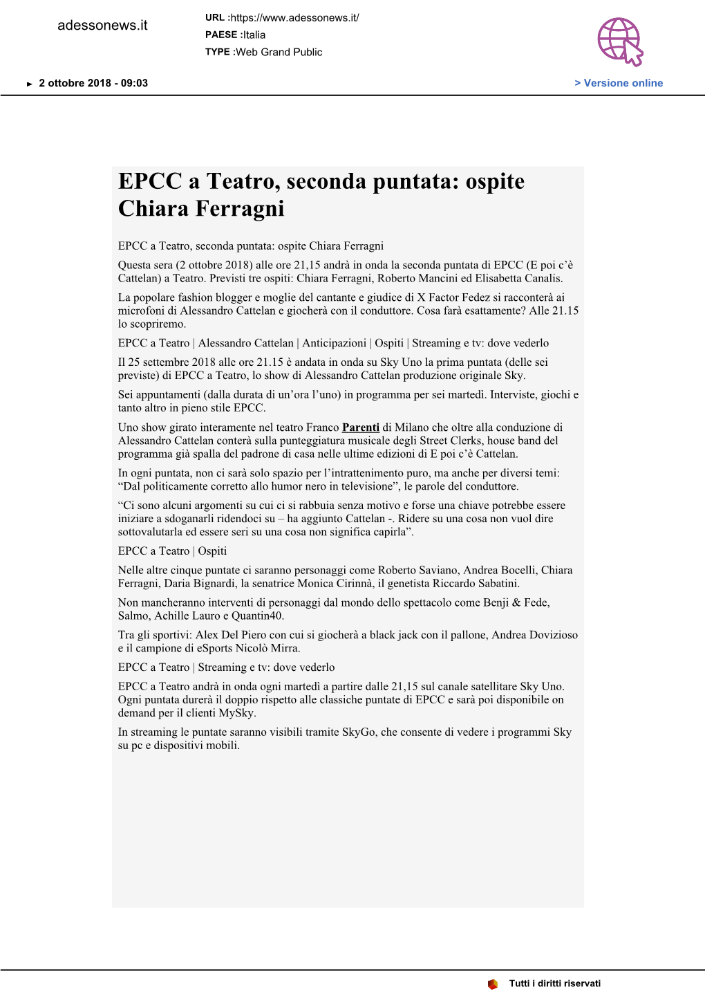 EPCC a Teatro, Seconda Puntata: Ospite Chiara Ferragni