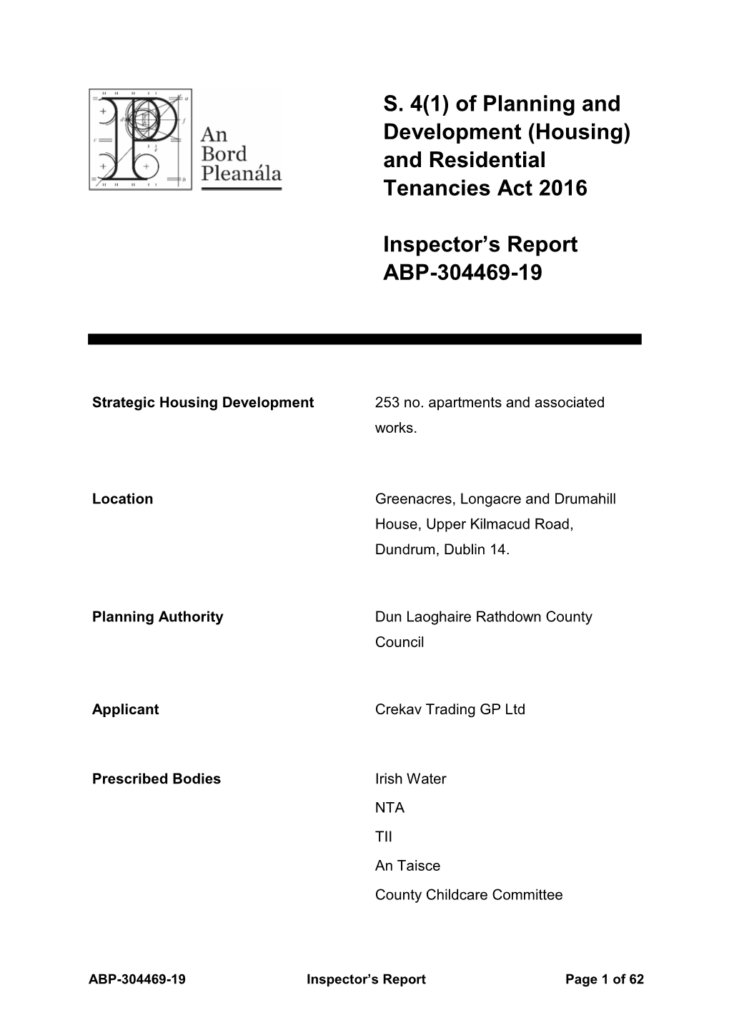 And Residential Tenancies Act 2016 Inspector's Report ABP-304469-19