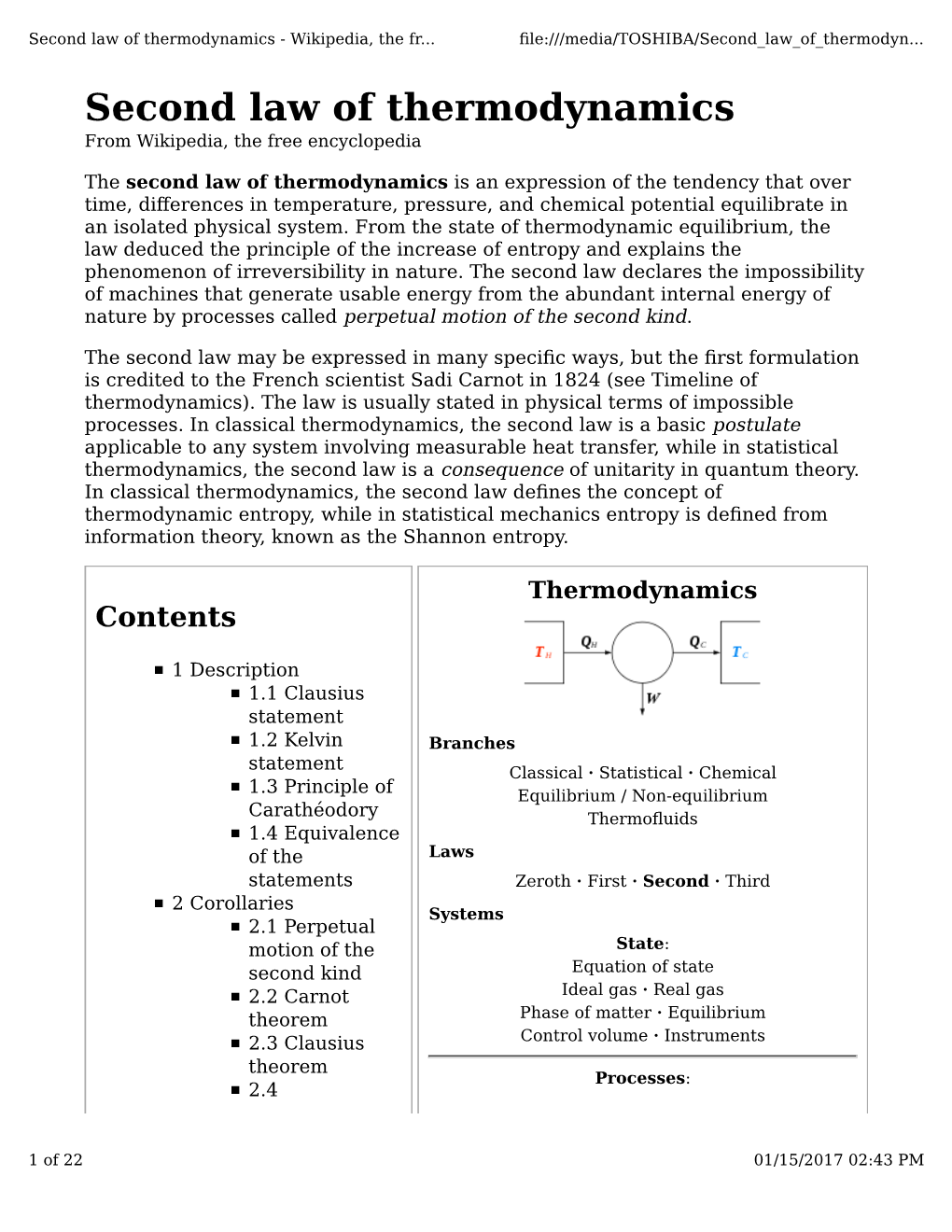 Second Law of Thermodynamics - Wikipedia, the Fr