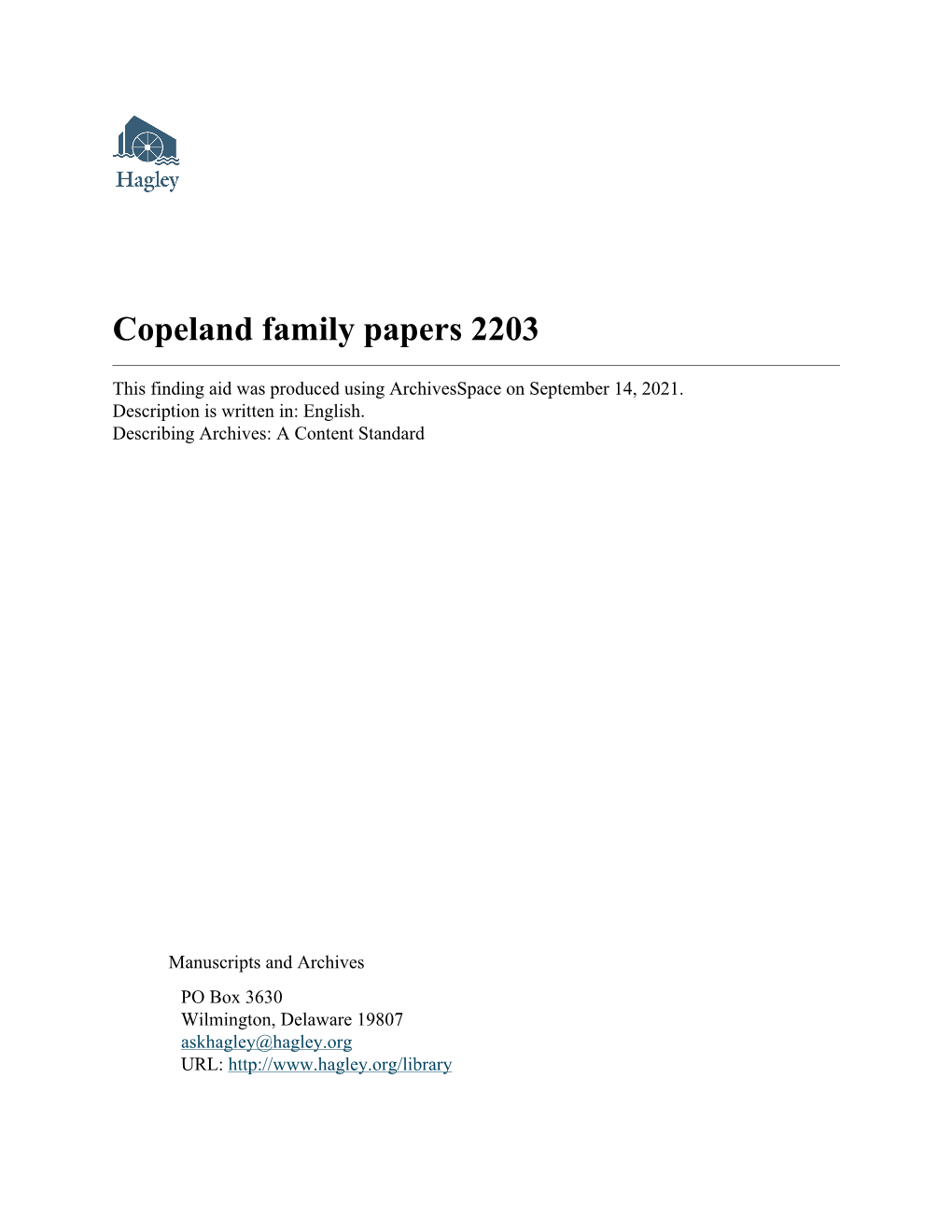 Copeland Family Papers 2203