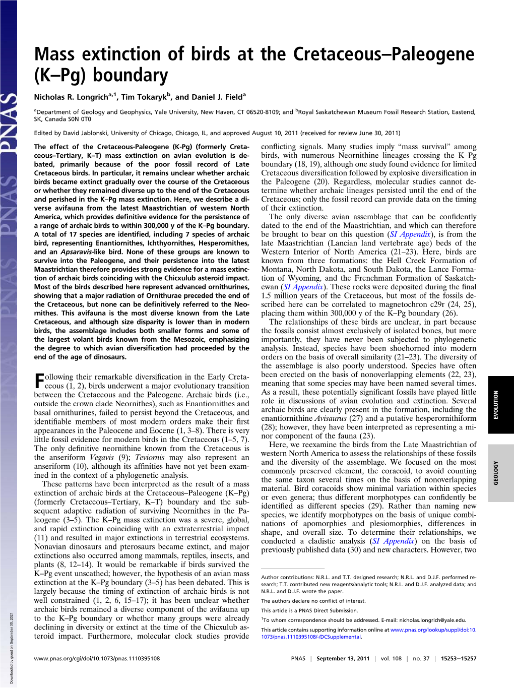 Mass Extinction of Birds at the Cretaceous–Paleogene (K–Pg) Boundary